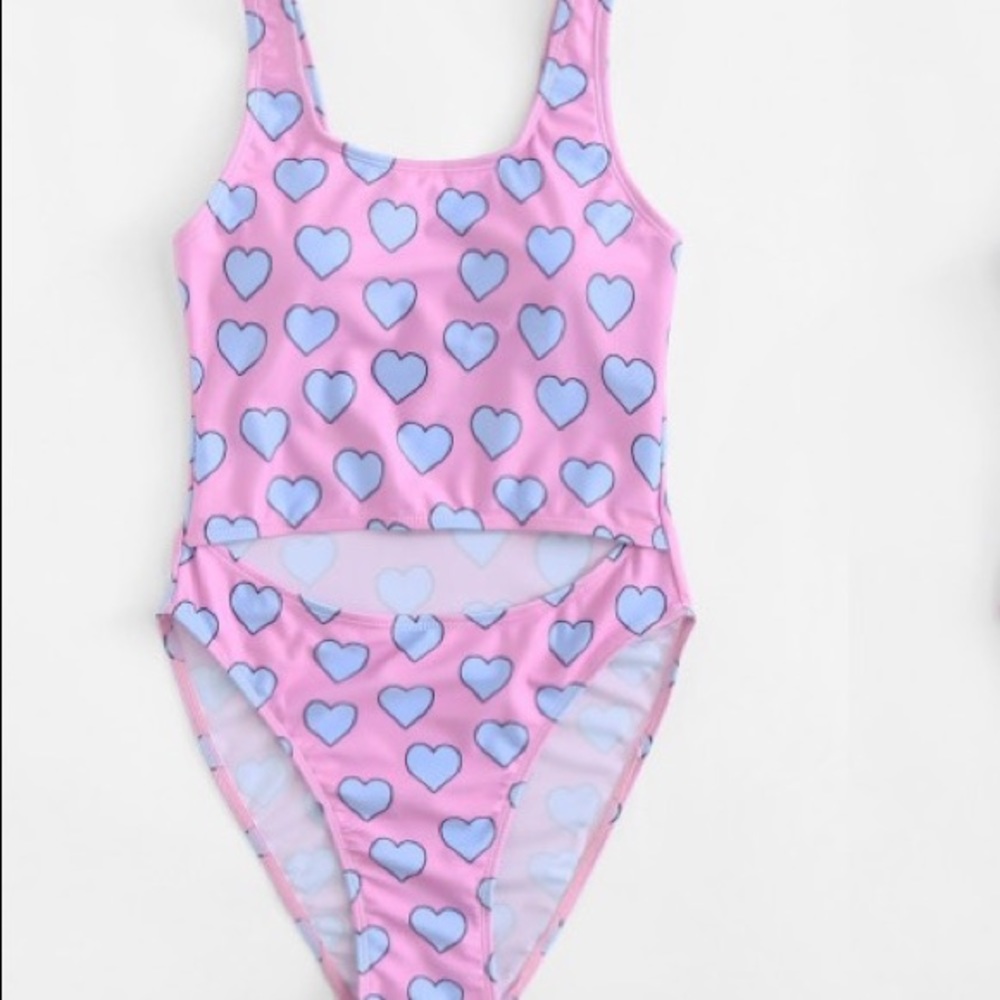 Heart Print Cut Out Swimsuit - Picture 2 of 9